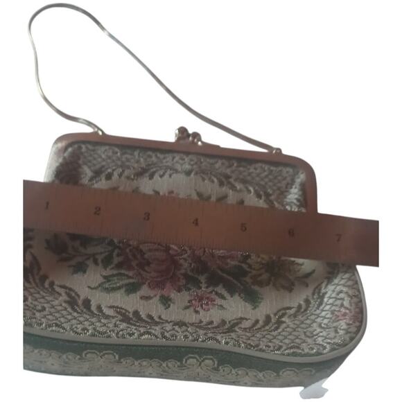 Vintage Floral Tapestry Purse Mid-Century Needlepoint Evening Bag Cottagecore - Picture 7 of 8